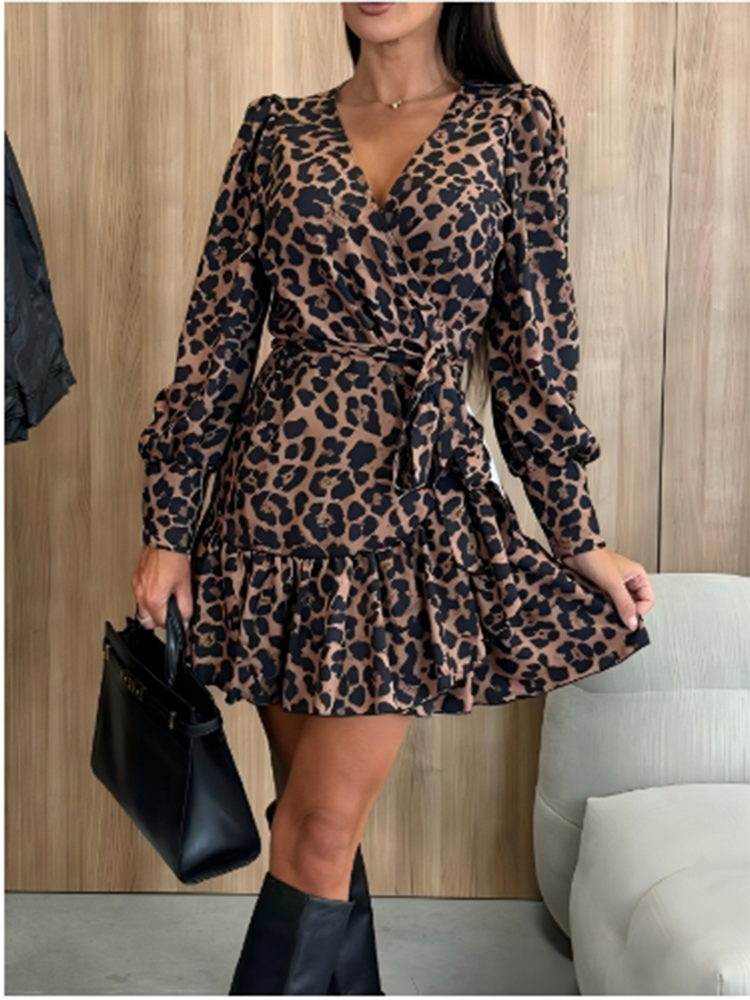 Zara Summer Clothing For Women - Women's Leopard Printed Dresses V-Neck Lace