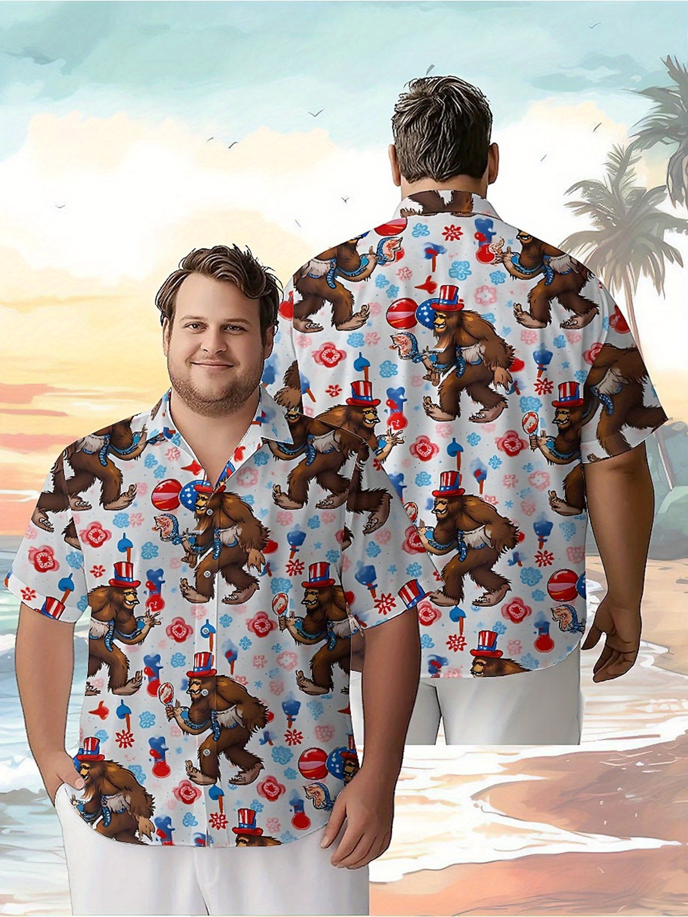 Beach Shirt Hawaiian - Men's Plus Size Hawaiian ShirtsSasquatch Independence