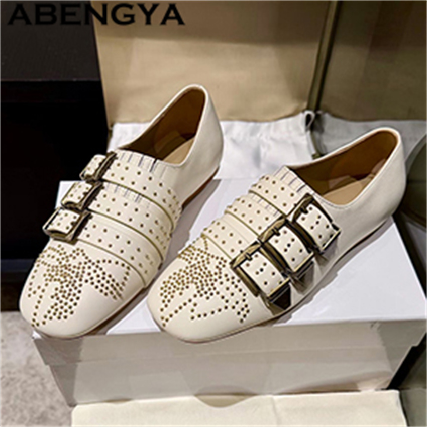 Summer Clothing Modest - Metal Rivet Inlay Genuine Leather Loafers