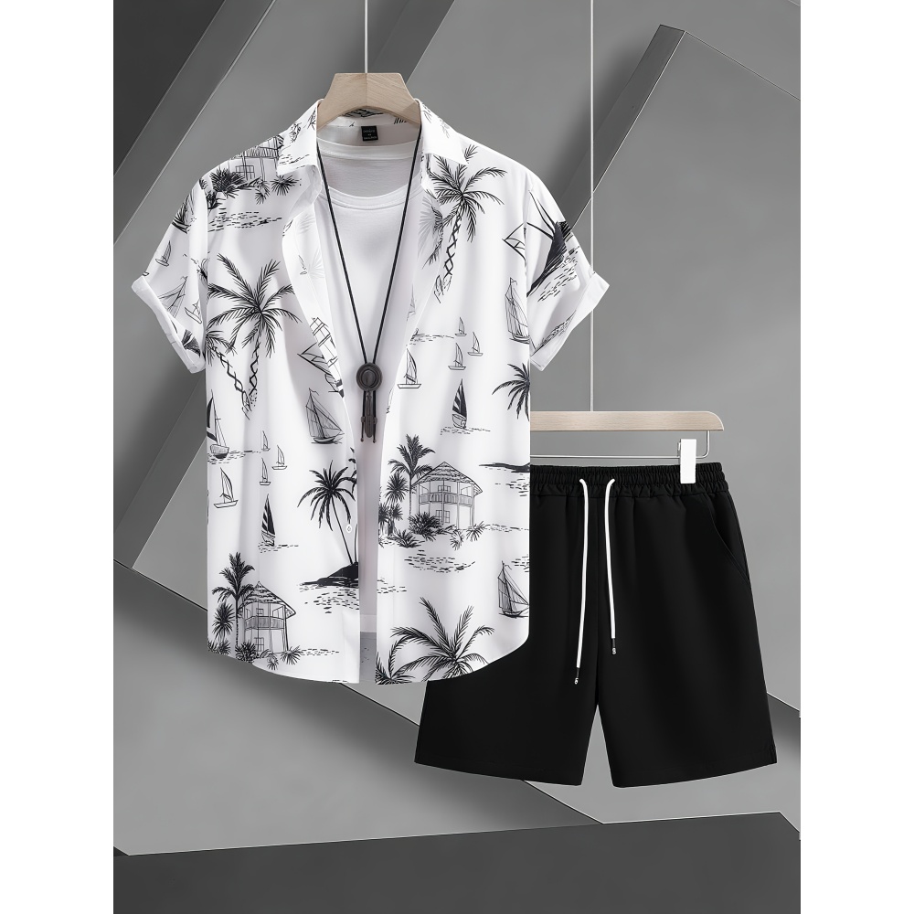 Beach Shirt Hawaiian - Summer Man Set Coconut Tree Fresh