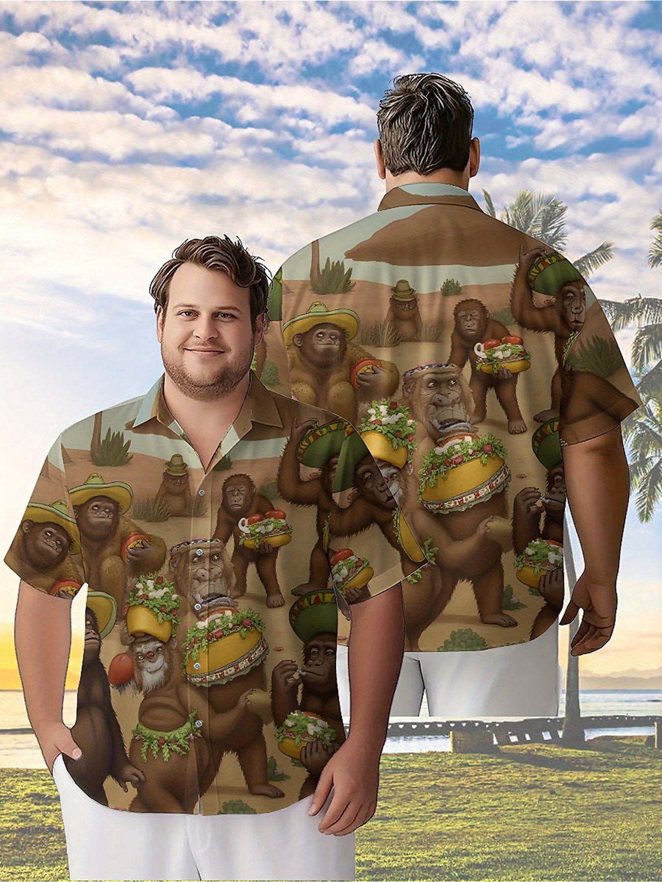 Beach Shirt Hawaiian - Men's Plus Size Hawaiian Shirts Monkey