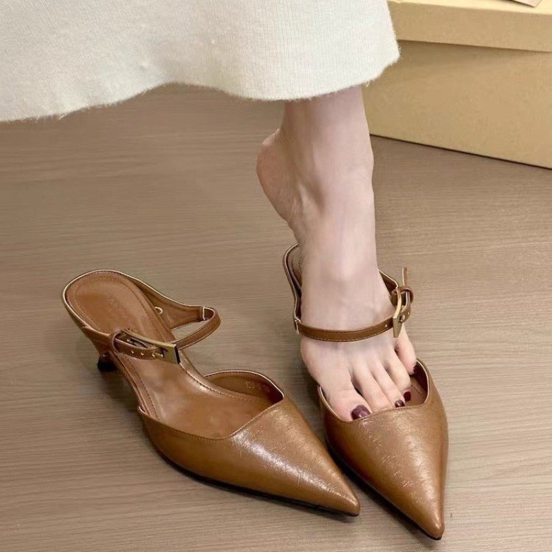 Summer Clothing Brands - Women Pointed Toe Slippers Mid Heels