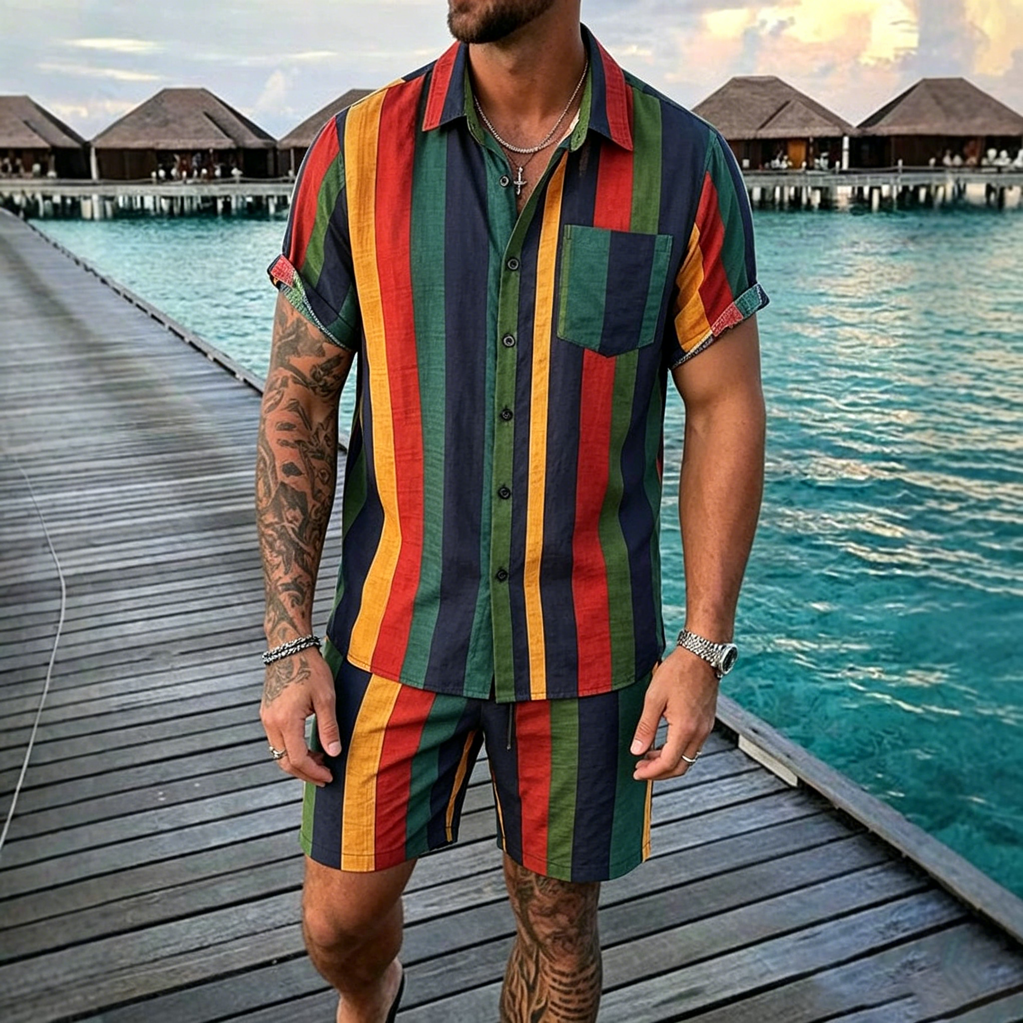 Summer Men's 2 Piece Set, Colo - đánh giá và giá Beach Shirt Hawaiian