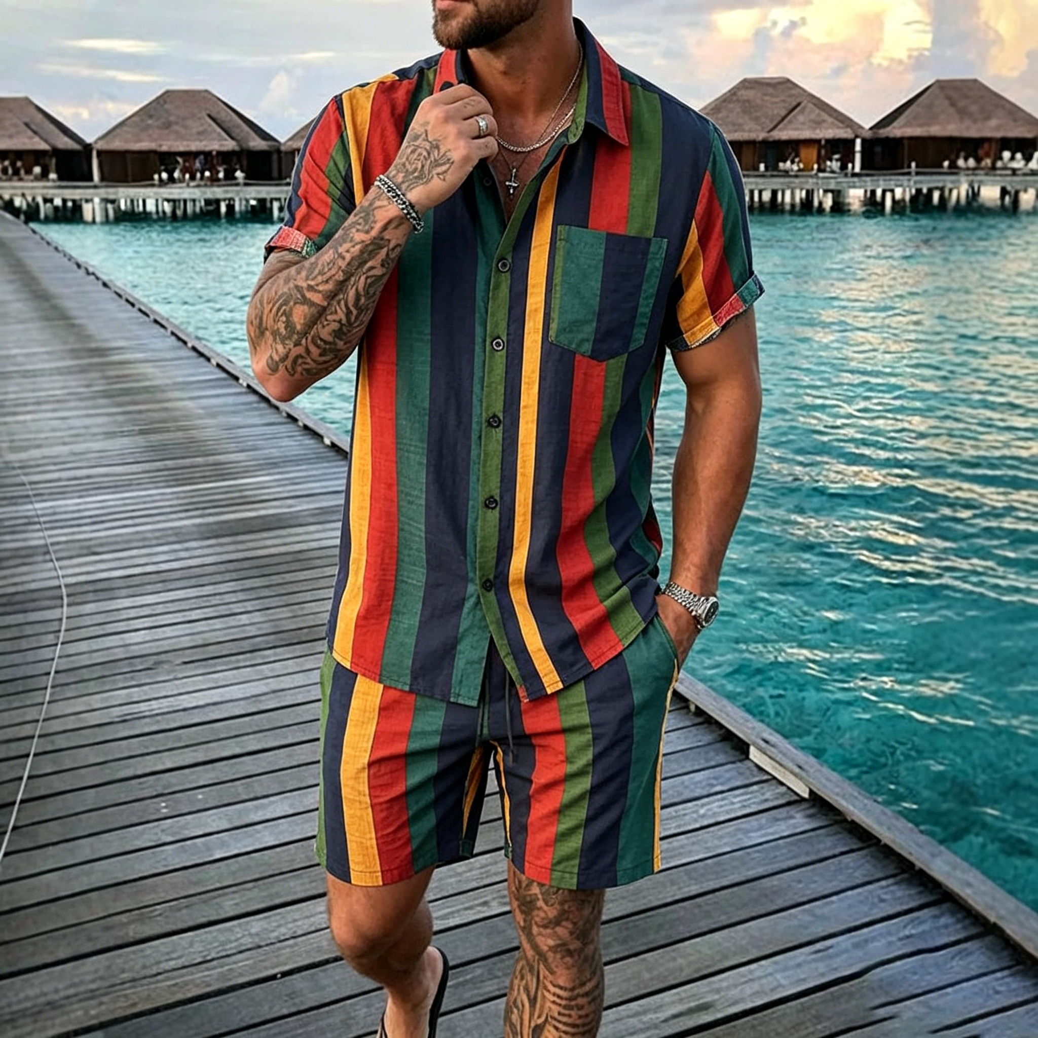 Summer Men's 2 Piece Set, Colo - đánh giá và giá Beach Shirt Hawaiian
