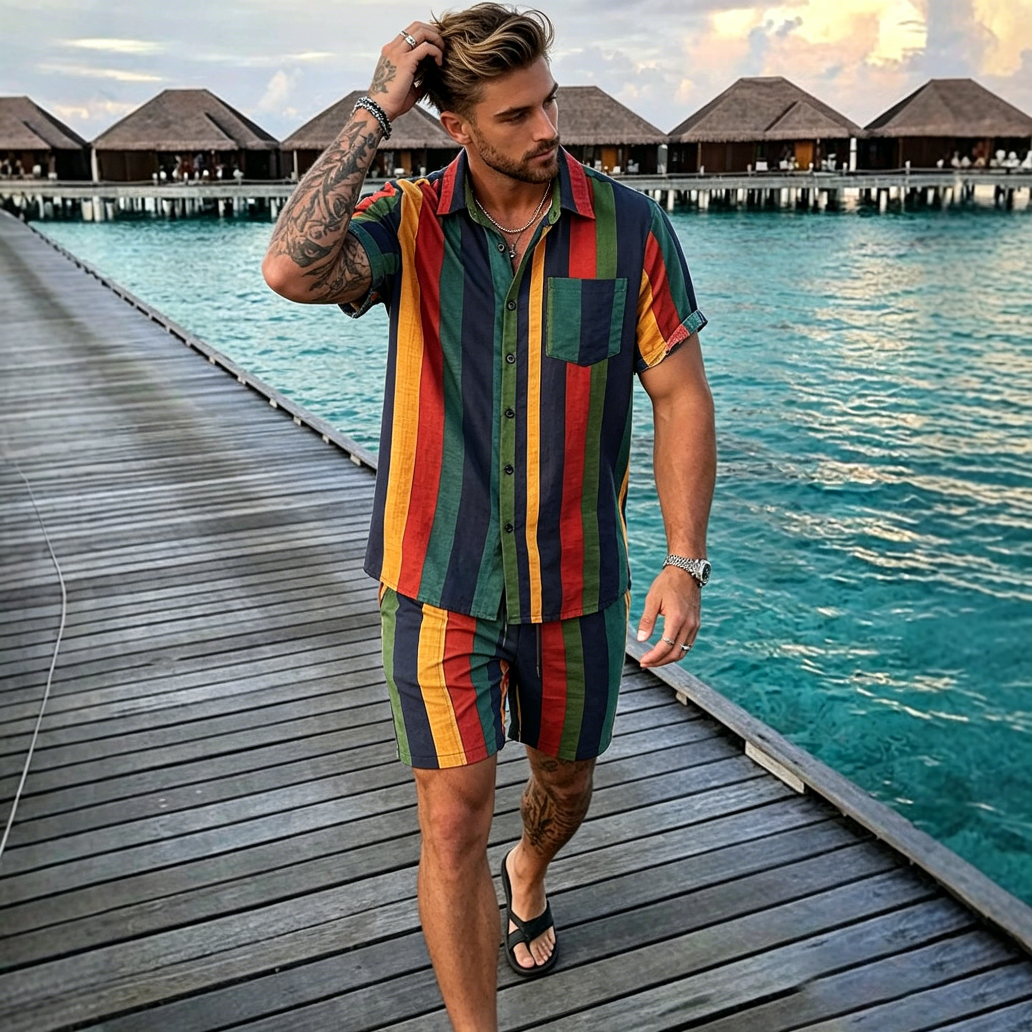 Summer Men's 2 Piece Set, Colo - đánh giá và giá Beach Shirt Hawaiian