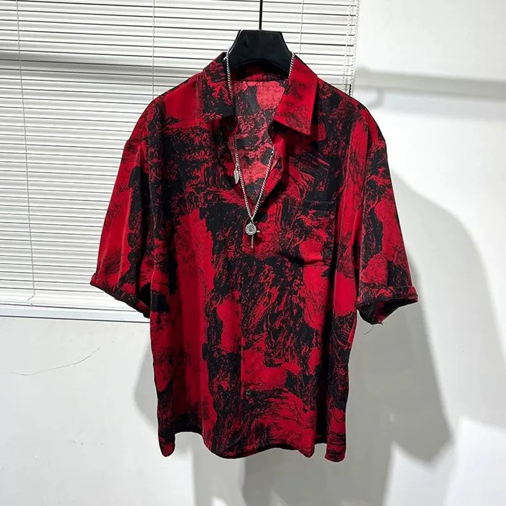 Mens Shirt Irregular Red Lands - đánh giá và giá Summer Vacation Clothing Men
