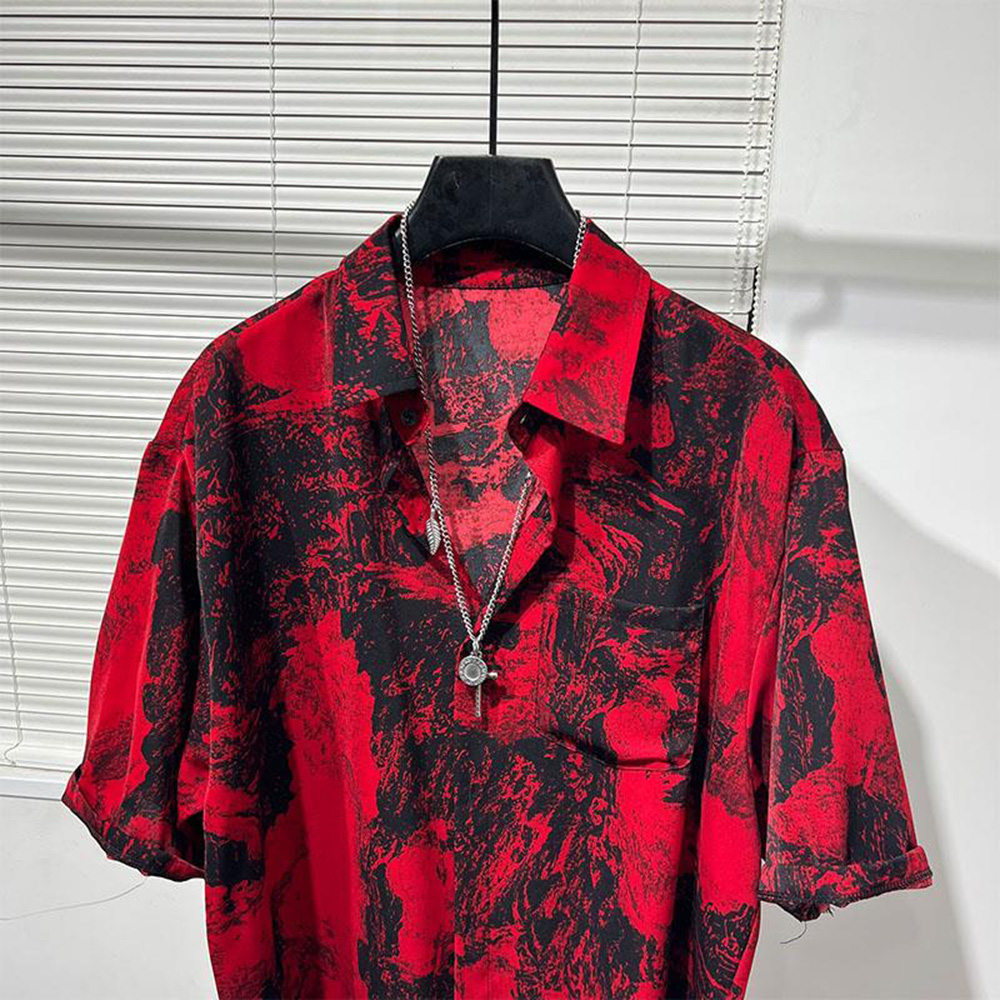 Mens Shirt Irregular Red Lands - đánh giá và giá Summer Vacation Clothing Men